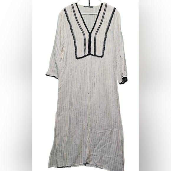 Zara EUC Small Cream Maxi Dress with Black Trim PTP 20 - Picture 4 of 7